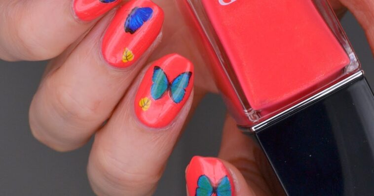 NAILS | Dior Coral Pop with Butterflies #CBBxManiMonday | Cosmetic Proof