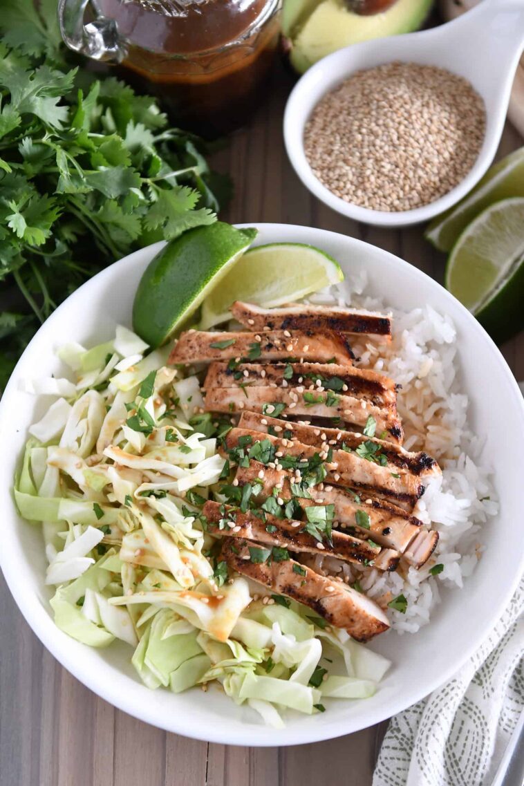 Sticky Honey Ginger Soy Chicken Bowls